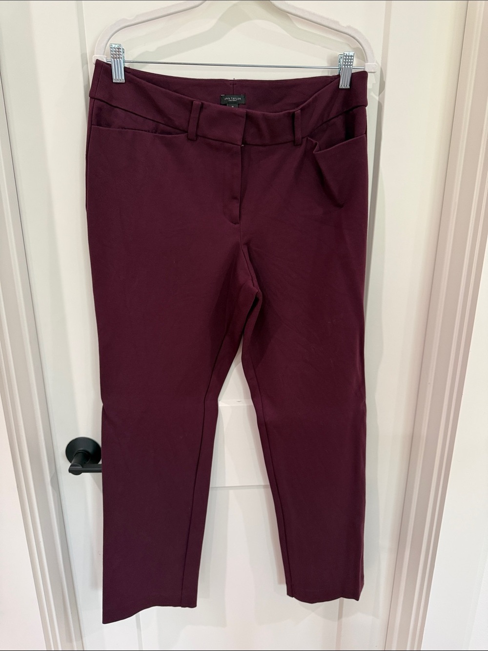 Ann Taylor Factory Burgundy Straight-Leg Pull-On Pants
